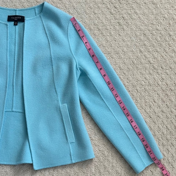 Talbots Collarless Open Front Wool Jacket Light Blue Petite Med Classic/Winter - Picture 11 of 13
